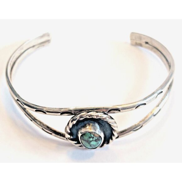 Vintage Native American Navajo Sterling Turquoise Cuff Bracelet Signed (1490) - Picture 3 of 10